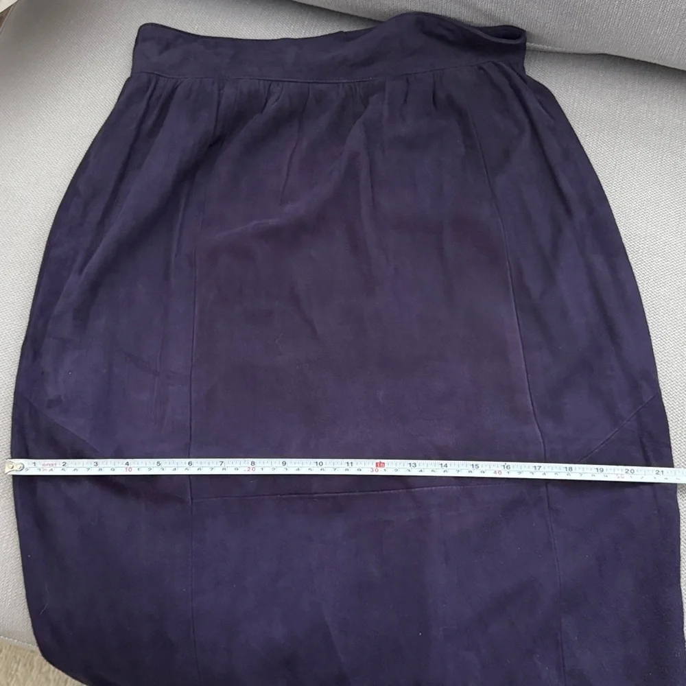 Vintage Saks Fifth Avenue Suede Leather Deep Purple Midi Skirt - Picture 12 of 12